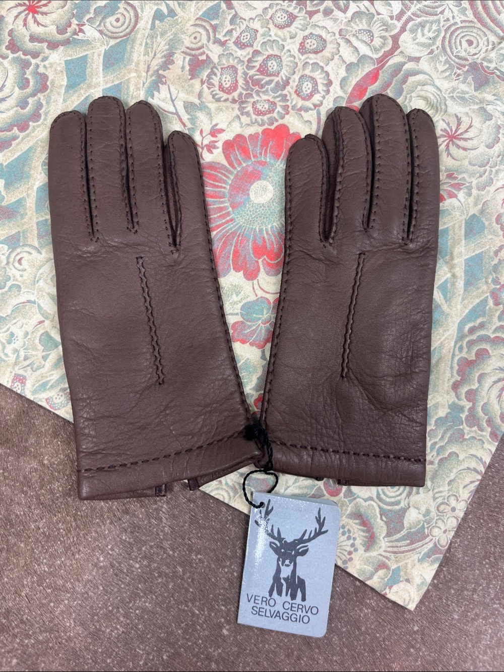 Cashmere Lined Leather Deerskin Stiched Gloves 6.5